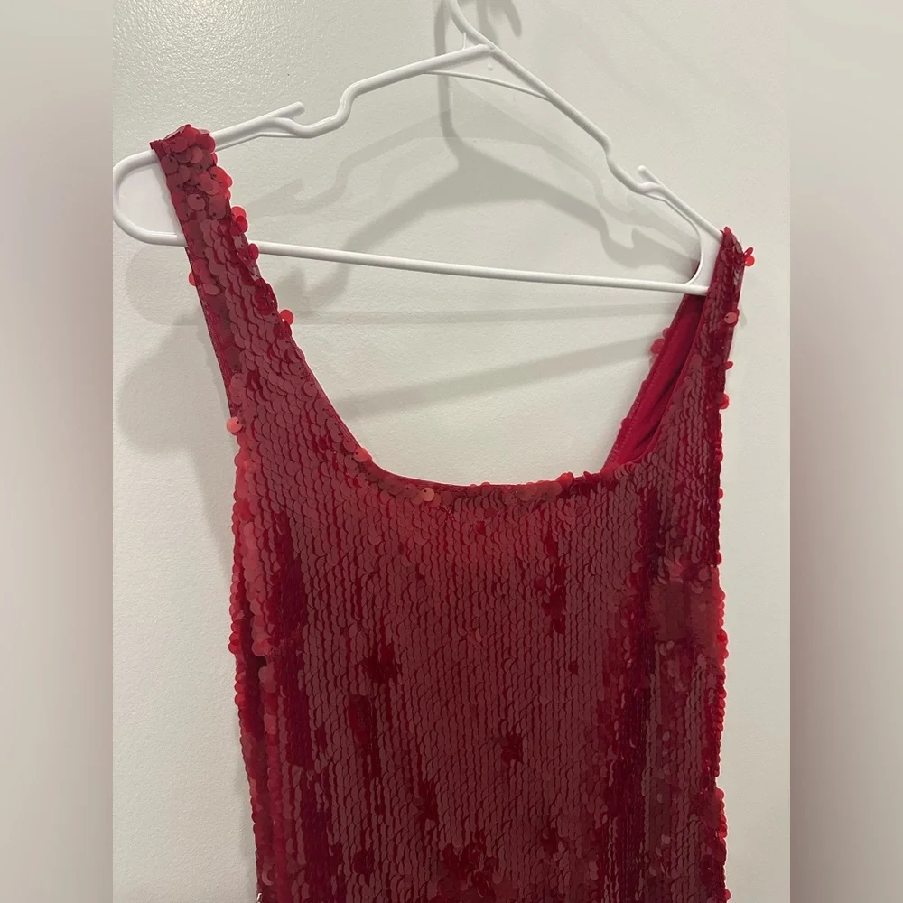 Staud Eclipse Red Sequin Sleeveless Dress - Picture 5 of 7